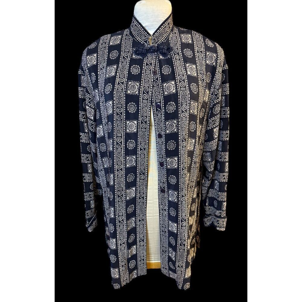 Dana Buchman 100% Silk Tunic Geometric Print Mandarin Collar Sz. 12